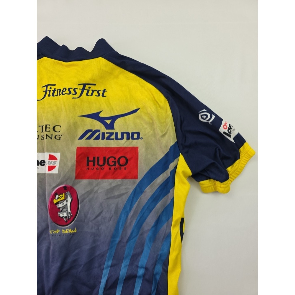 F2P Cycling Sponsored Jersey Large Blue Yellow Mizuno Fitness First - Picture 9 of 14